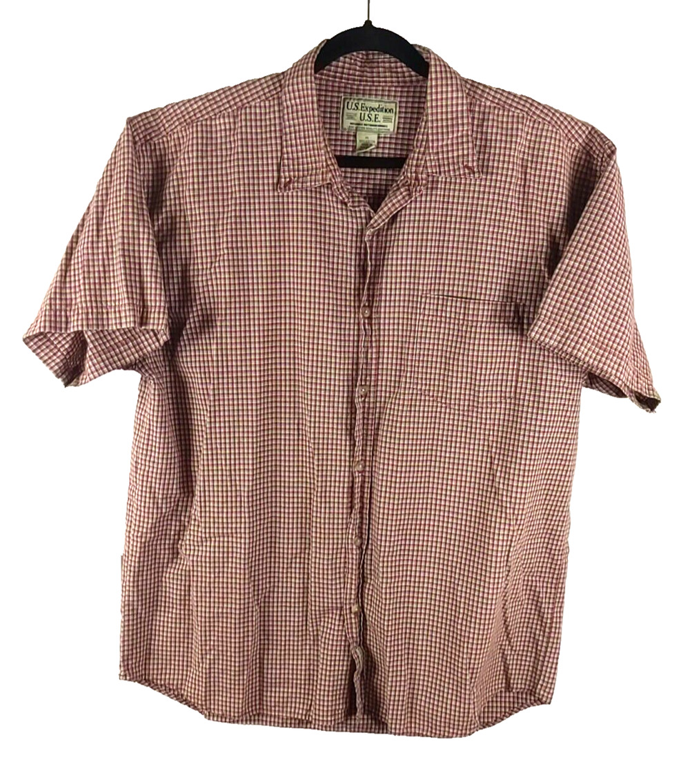 U.S. Expedition U.S.E. Mens Red Plaid Short Sleeve Shirt Size X Large Button Up